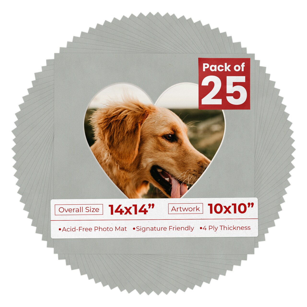 Light Grey Suede Mat Board for 14x14 Frames - Heart Opening for 10x10 Photos